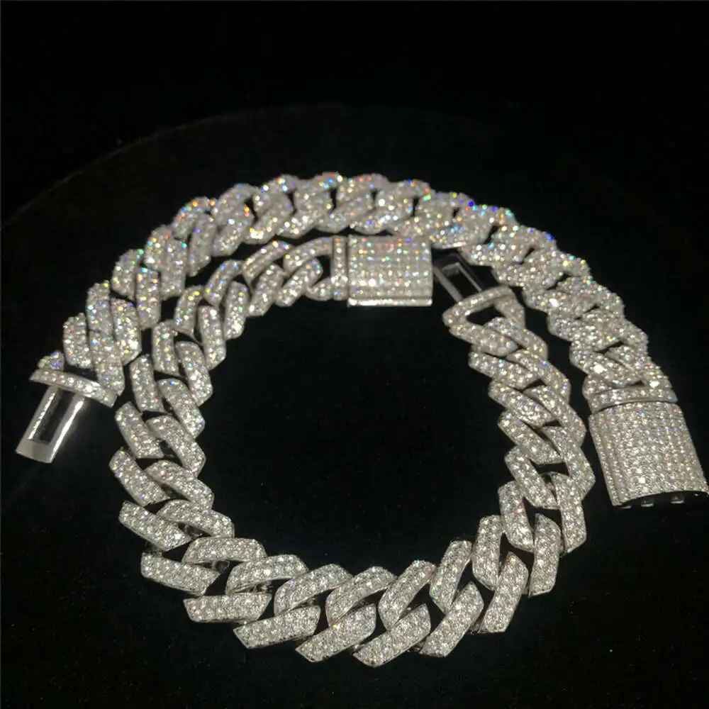 d Color Vvs1 Moissanite Cuban Link Chain Bracelet Custom Fine Hip Hop Jewelry 925 Silver Gold Plated Moissanite Bracelet