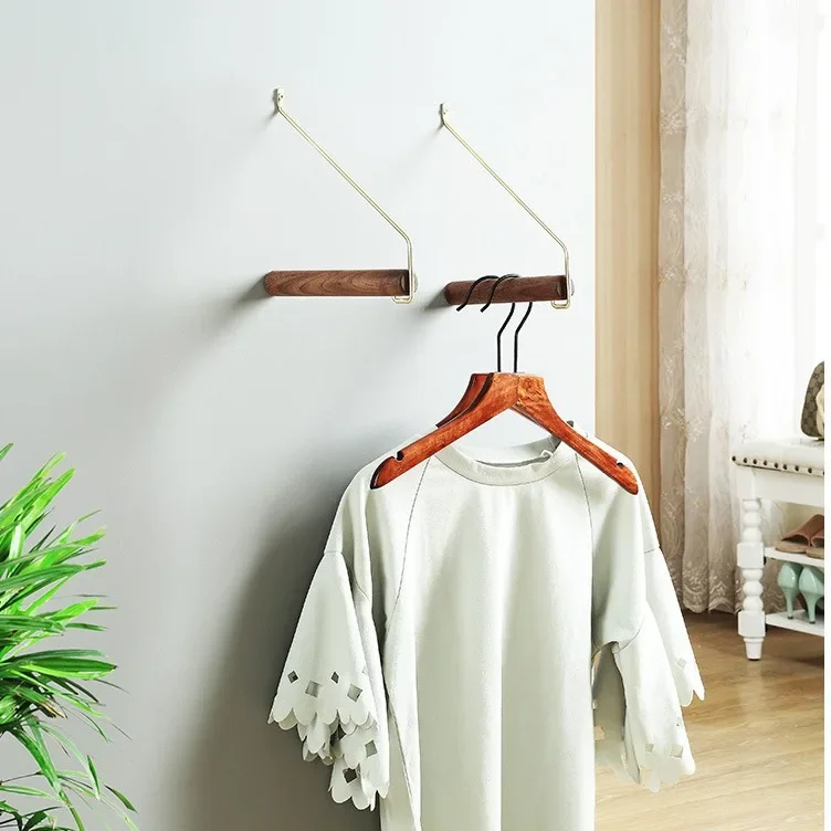 HeMu Modern Wood Wall Hanger Bar,Metal Bracket Clothes Rack for Coats,Bags,Towels & Home Organization,Wood Wall Clothes Rack