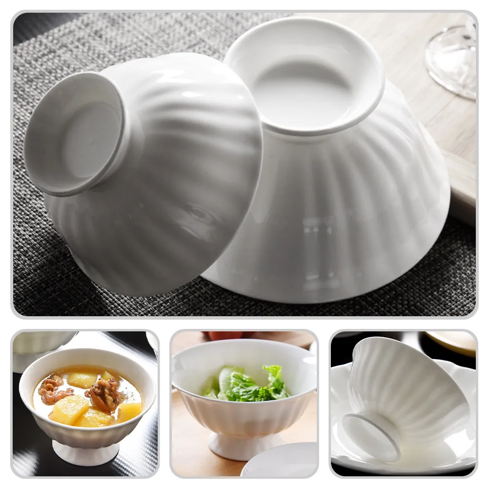 Ceramic Soup Bowl – White Rice Bowl for Noodles, Soup, Congee, Dessert & Kitchen Serving