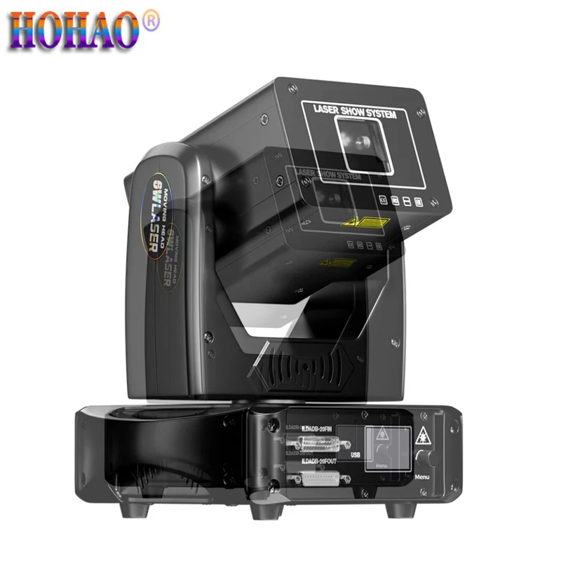 2024 New Arrival 6w RGB Animation Full Color Moving head laser light DMX Northern Canopy Effects High-speed scanning scope 20Kbs