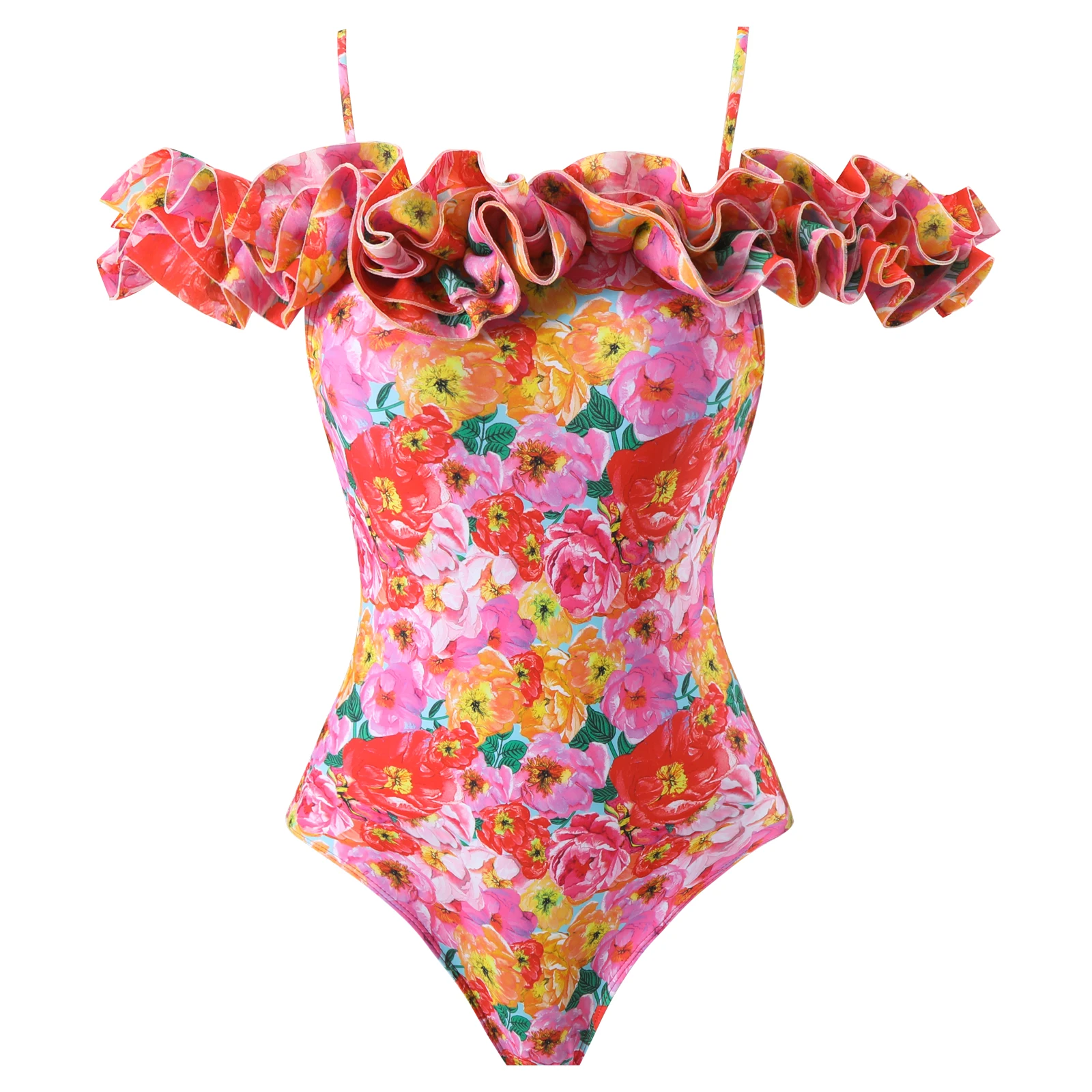 Roter Badeanzug mit Blumen druck, dreiteiliger Bikini, Neckholder-Top, Chiffon-Rock, Lotus-Rock, sexy Strand kleidung, neues Design