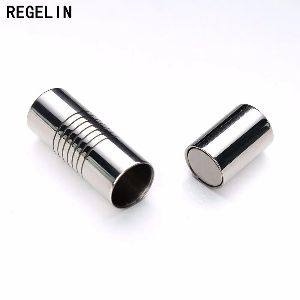 REGELIN 2pcs Stainless Steel Round Magnetic Clasps Silver Tone Metal Connector Fit 3/4/5/6/7mm Leather Cord Bracelets Findings