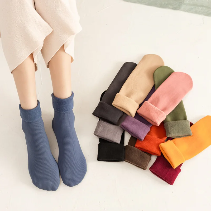 

Winter Sock Women Thicken Warm Socks Solid Striped Home Floor Thick Stocking Soft Boots Female Sleeping Soft Socks Носки Женские