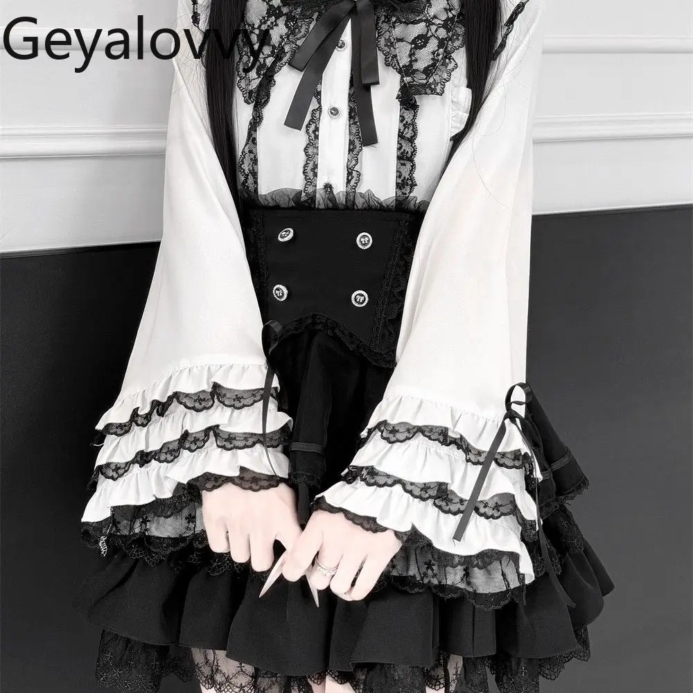 

2026 New Japanese Style Mass Production Long Sleeves Heavy Industry Shirt Sweet Girl Blouse Bows Lace Single Breasted Tops