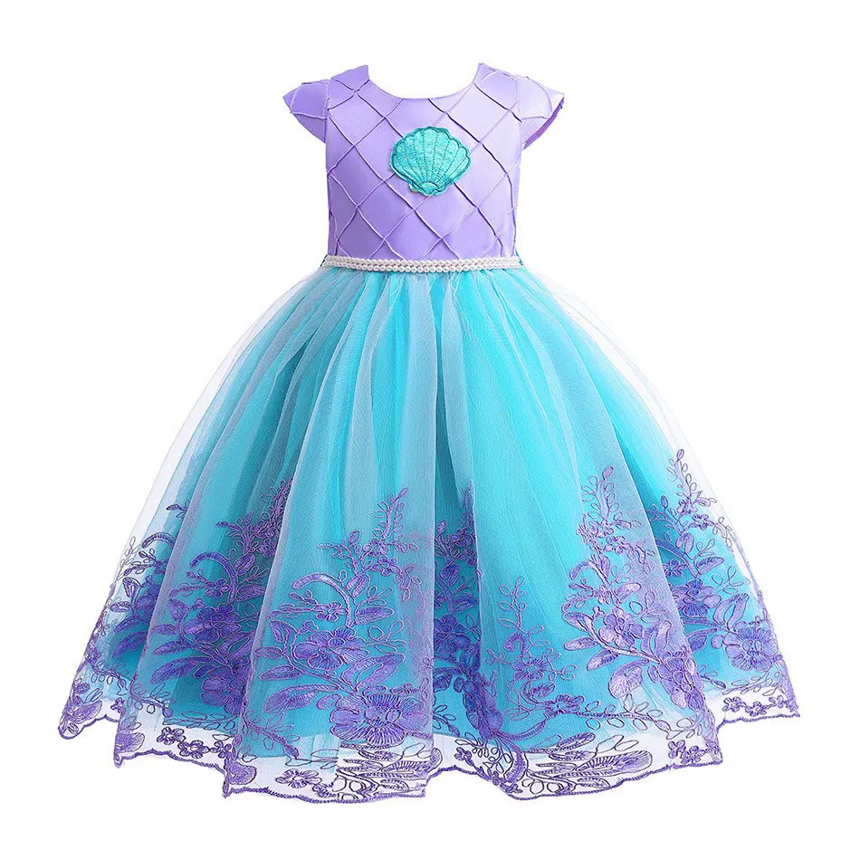 Ariel Girl Little Mermaid Costume Children\'s Mermaid Princess Bowknot Lace Stitching Design Girls Vestido Cosplay Dress for Girl