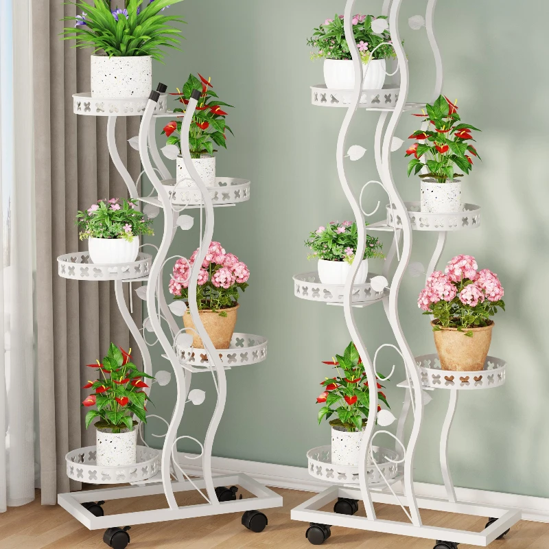 

Flower rack living room floor-to-ceiling plant succulent flower pot bracket wrought iron multi-layer movable rack shelf balcony