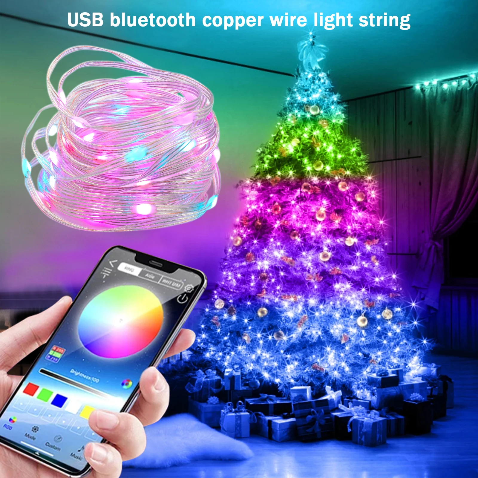 Luzes da corda de fadas led inteligente rgb usb controle remoto bluetooth app guirlanda luz tira ws2812b ic festa natal lâmpada iluminação