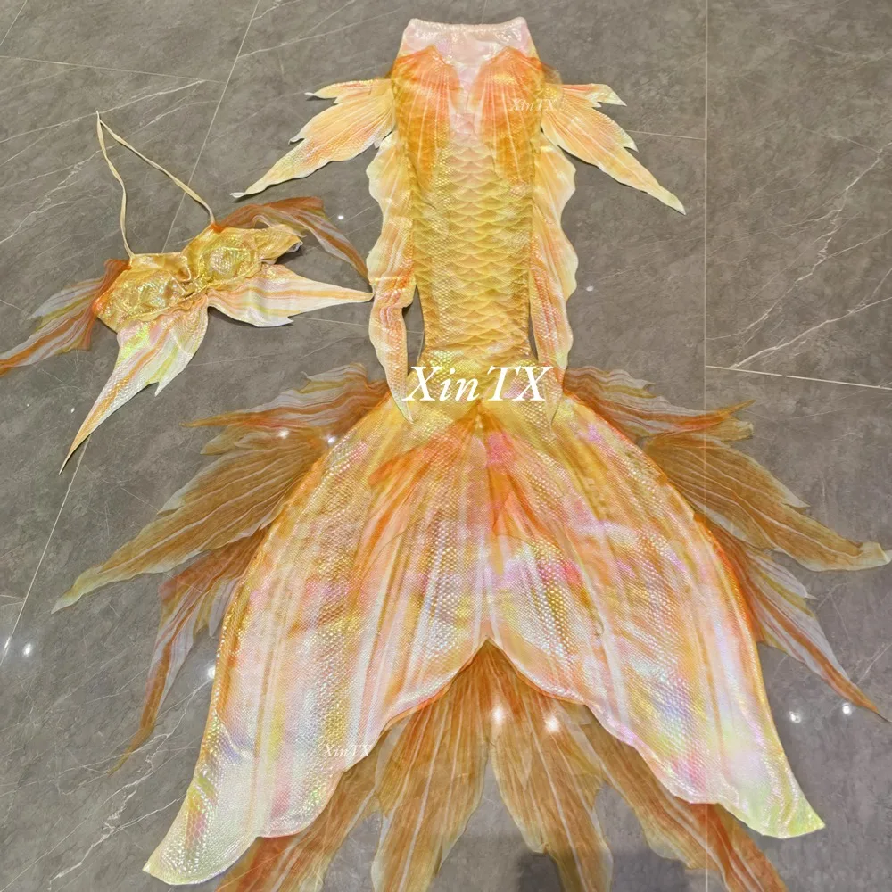 Cola de sirena profesional para adultos, hilo de estampado en caliente, tela ligera elástica, traje de baño de sirena para mujer, cosplay de Halloween, espectáculo de acuario