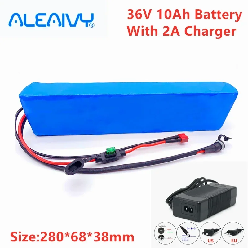 

36V 10AH Lithium Battery Pack+ 42V 2A Charger For Scooters, Electric Bicycles, Built-in 30A BMS And Fuse Device 250W-600W