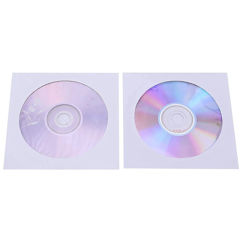 ABKQ-CD DVD Sleeves, DVD CD Media Paper Envelop Sleeves Holder With Clear Window Close Flap White, Pack Of 100