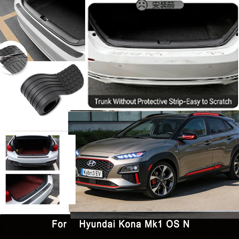 

For Hyundai Kona Mk1 OS N Rear Trunk Guard Plate Sticker Car Rear Bumper Trim Anti-Kicked Scratch Protector Sticker Strip