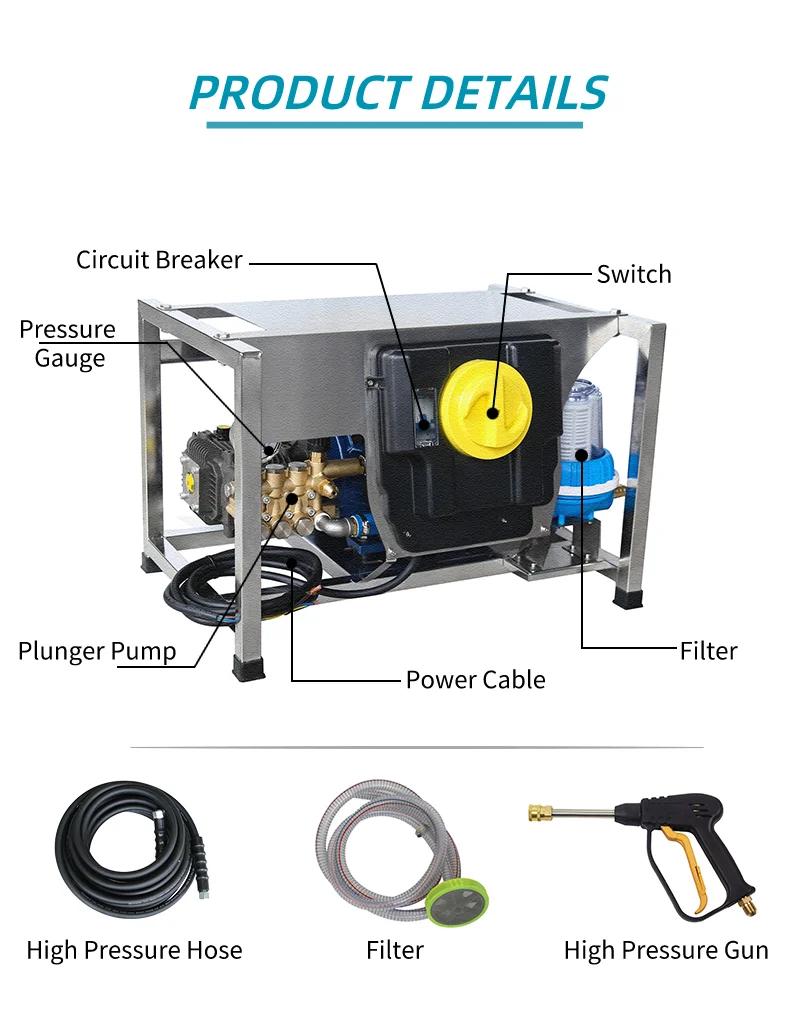 Lavadora eléctrica de alta presión montada en la pared de la máquina de limpieza del acero inoxidable de 3KW 15LPM 100Bar