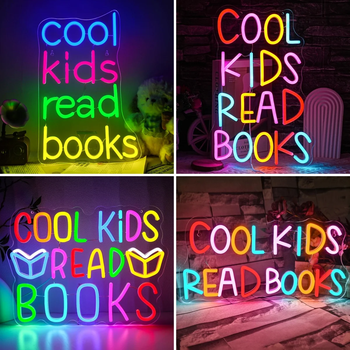 

Cool Kids Read Books Neon Led Sign Art Letter Wall Light Up Sign Room Decoration For Kid's Bedroom Library Reading Club USB Lamp