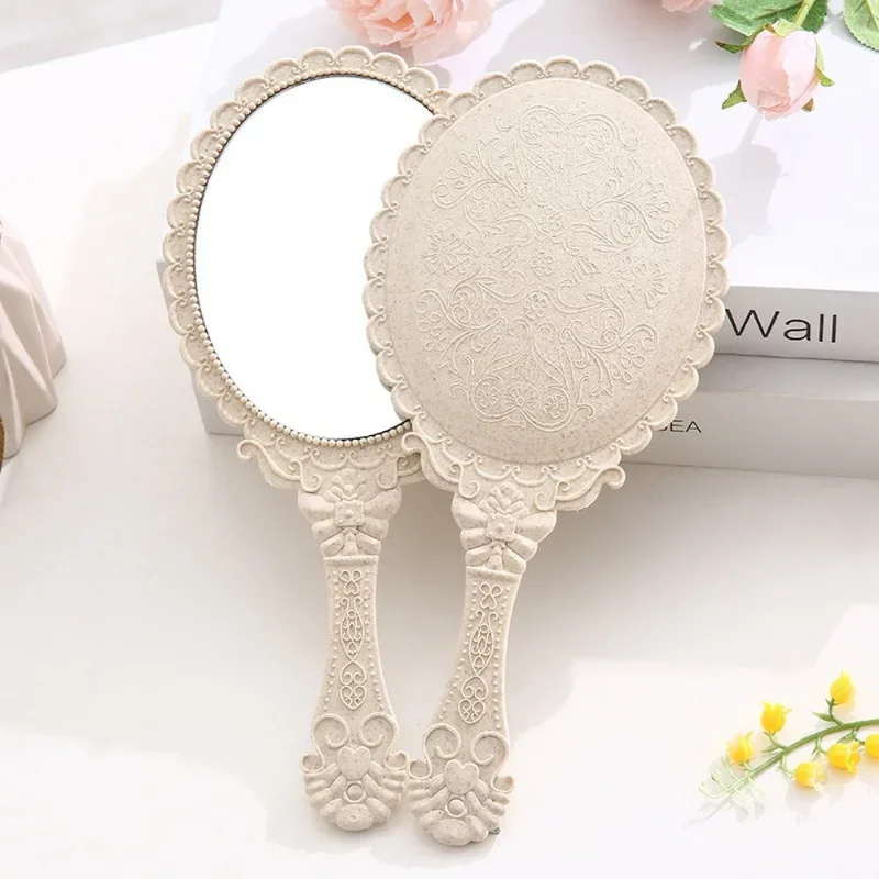 Vintage Carved Handheld Vanity Mirror Makeup Mirror SPA Salon Makeup Vanity Hand Mirror Handle Cosmetic Compact Mirror for Women