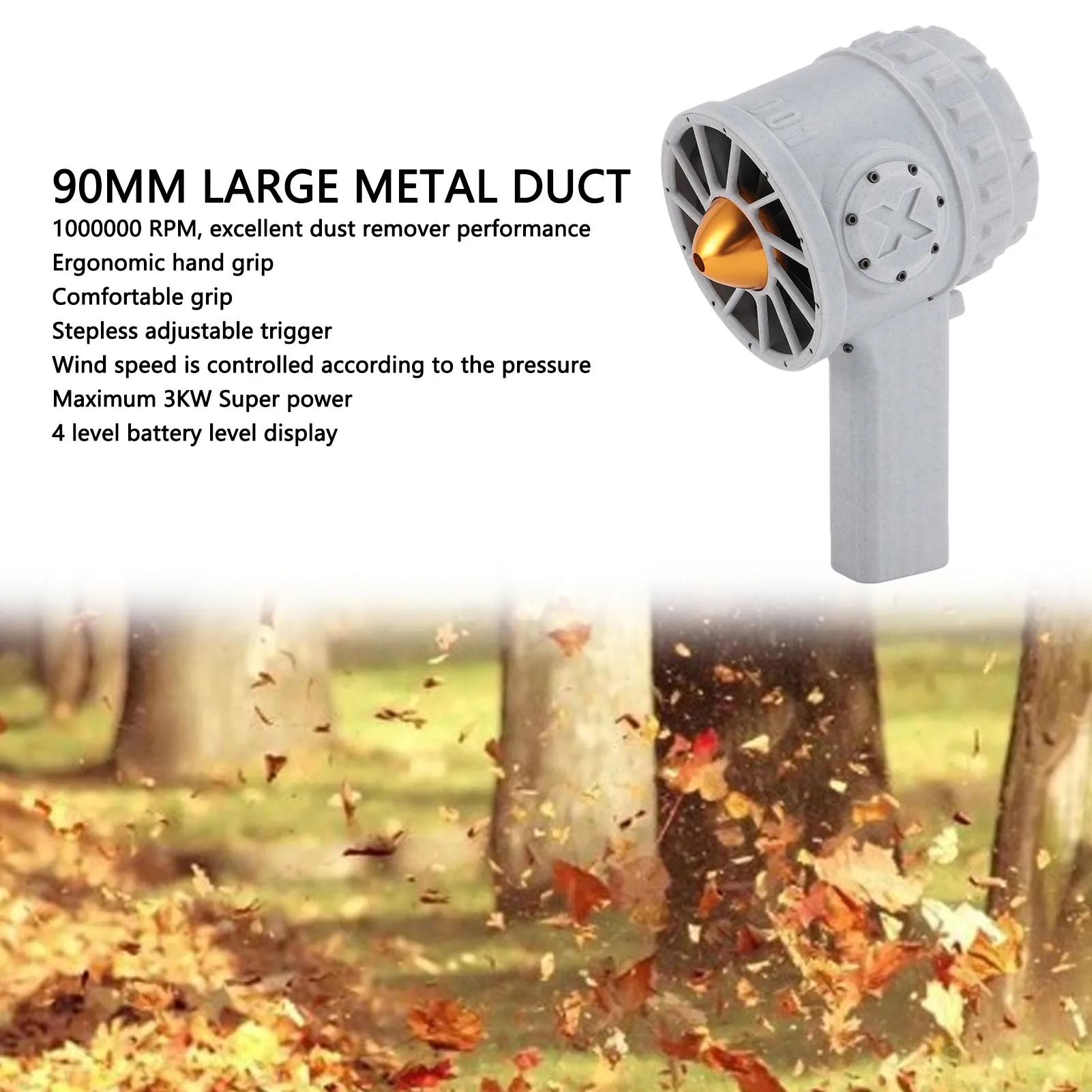 

Электрическая воздуходувка 1000000 об/мин, 90 мм, бесщеточный двигатель, бесступенчатая скорость, высокая твердость, 7000 г, тяга для чистки автомобиля