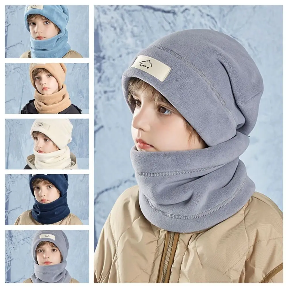 

Earflap Hat Elastic Cap Scarf Set Solid Color Fleece Lining Winter Pullover Cap Keep Warm Dome Beanie Hat Outdoor