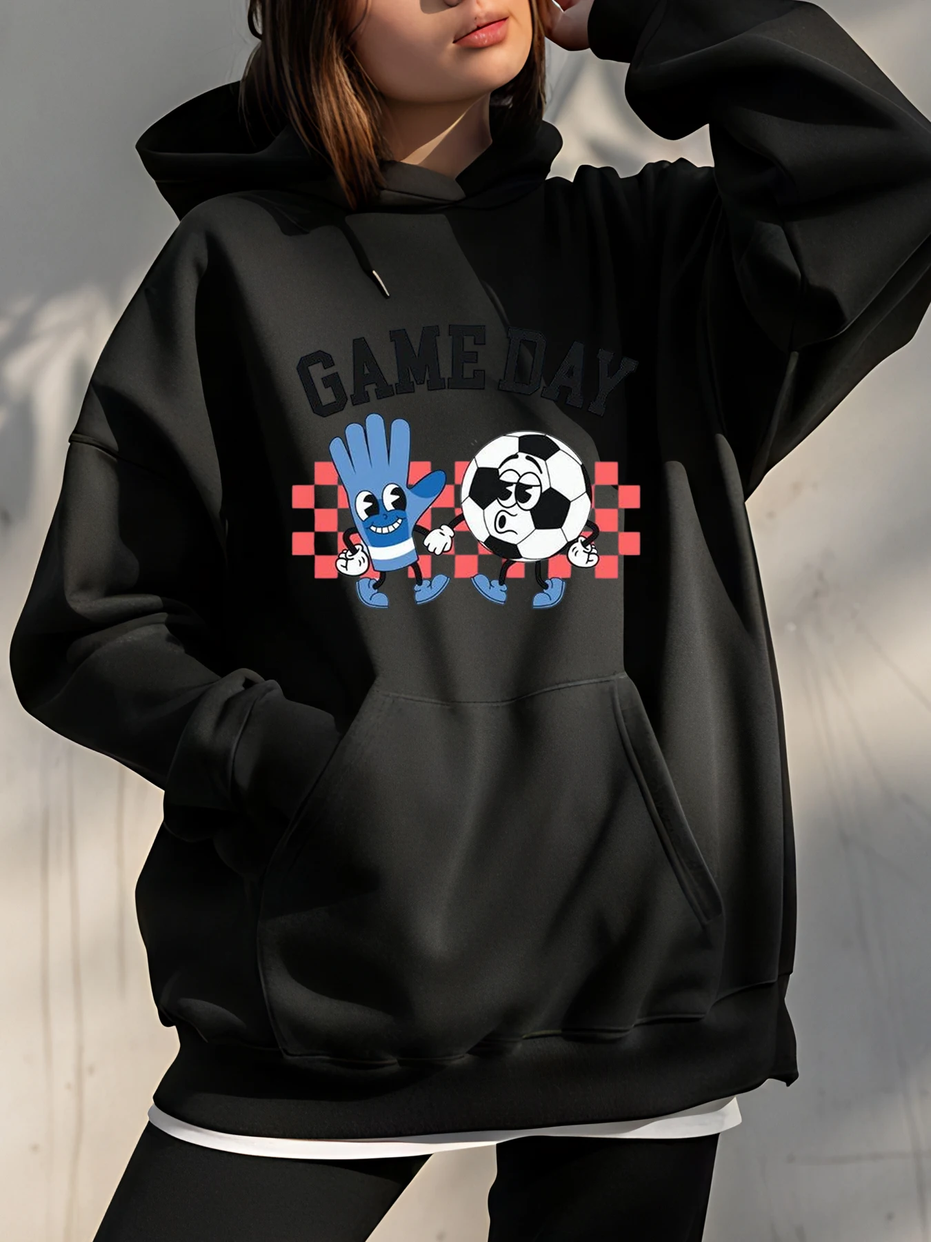 

Толстовка с капюшоном для дня игры в футбол, перчатки с героями мультфильмов и принт мяча, повседневная толстовка унисекс для мужчин и женщин, спортивные фанаты