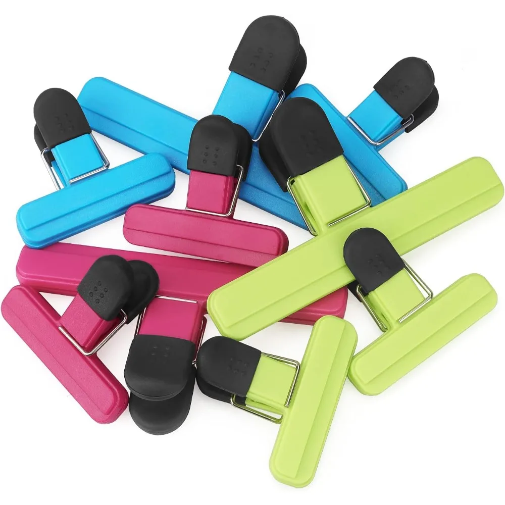 

9 sets Large Chip Bag Clips - Available in multiple sizes. Food bag clips. Transparent plastic. Large sealing handle, 3 colors.