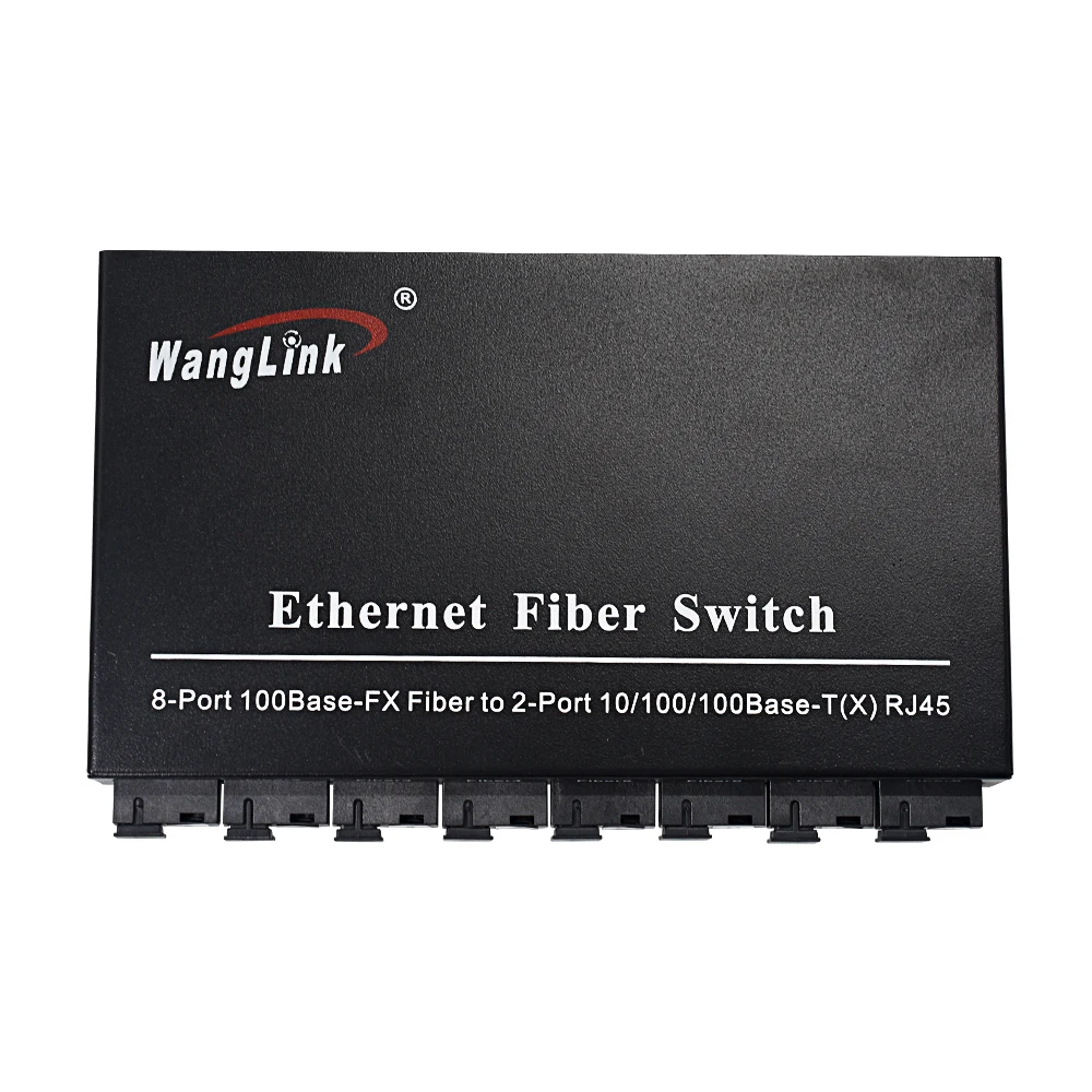 Wanglink Ethernet Fiber Switch, Optical Fiber Switch, 8-Port, 100Base-FX, to 2-Port, 10/100/1000Base-T(X), RJ45