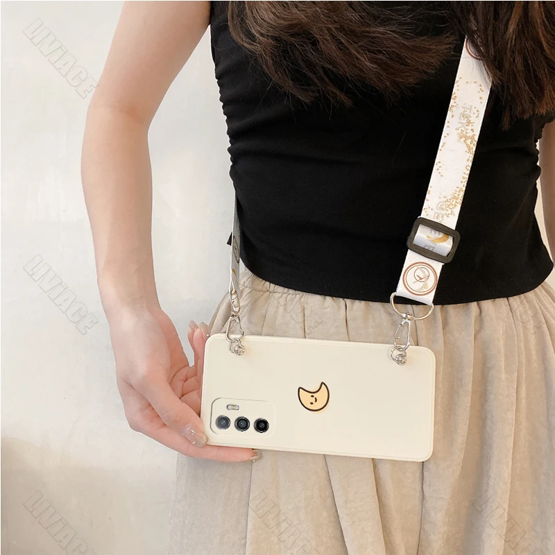 A 96 Sun Moon Crossbody Lanyard Case On For Oppo A96 A97 A95 A94 A93S A92S A91 A83 A79 A78 A76 A74 A73 A72 A71 4G 5G Strap Cover