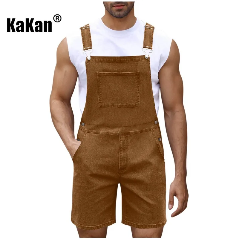 Kakan - European and American Men's Shoulder Strap Shorts Jeans, Casual and Fashionable Light Luxury Jeans