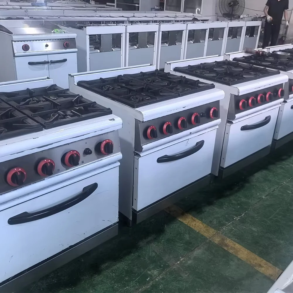 Stainless Steel Four Head Stove with Oven Commercial Gas Energy Saving Mode Easy to Clean Dual Fuel