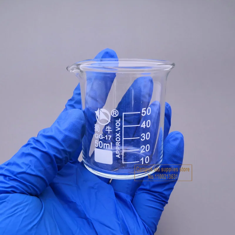 1Set (5/10/25/50ml ) Lab Boro Glass Beaker， Laboratory Measuring Glass Cup Medical Supplies