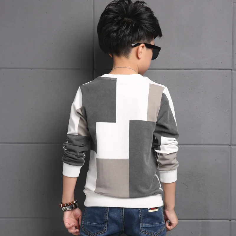 New Autumn T shirt for Boy Children Clothing Plaid Casual Teenager Long Sleeve Tops Kids Tees Clothes 5 6 8 10 12 13 14 Years