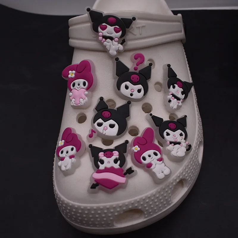 

sanrio Kuromi Shoes Accessories PVC Soft Glue Fluorescent Shoe Floral Shoe Buckle Kids Slippers Luminous Melody Decoration Gift