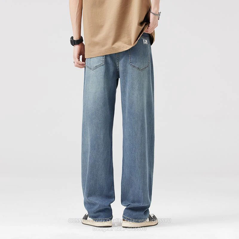 Luxury Experience Men's Jeans Long Pants Summer Breathable Lyocell Fabric Baggy Straight  Work Casual Trousers Man Streetwear