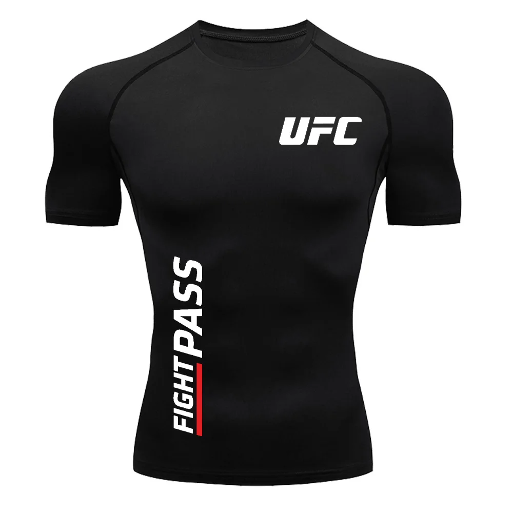 UFC Men's Tight T-shirt Sunscreen Quick Drying Top Short Sleeve Summer Casual Sports Fighting Street Fashion Fitness Top