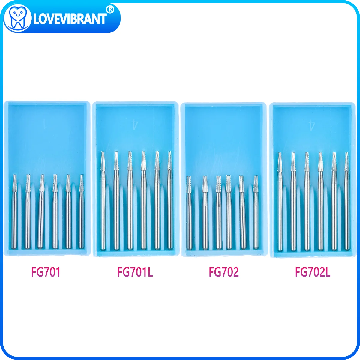 6Pcs/Box Dental Tungsten Carbide Bur Tapered Fissure Head Cross Cut Type FG Series Shank Diameter 1.6mm For High Speed Handpiece