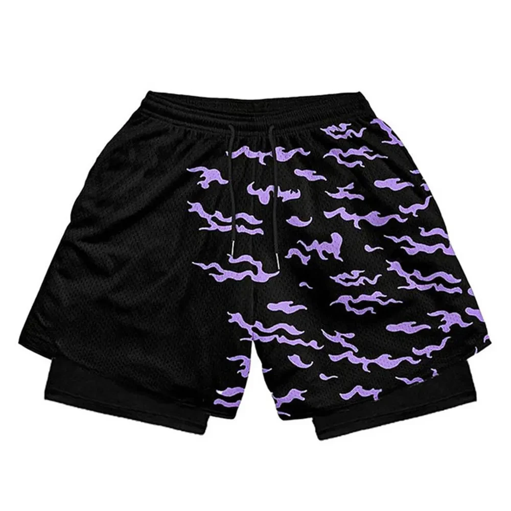 Men\'s Running Shorts Male Workout Anime Printed Shorts Yoga Gym Sportswear Sport Casual Fashion Loose Breathable Summer Shorts