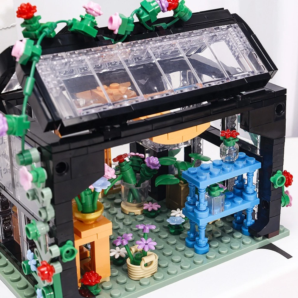 ชุดตัวต่อบล็อกบ้านดอกไม้สีดำ MOC Unique Sunshine ของเล่นห้องสวนพฤกษศาสตร์สำหรับเด็ก ของขวัญวันเกิดและวันหยุด