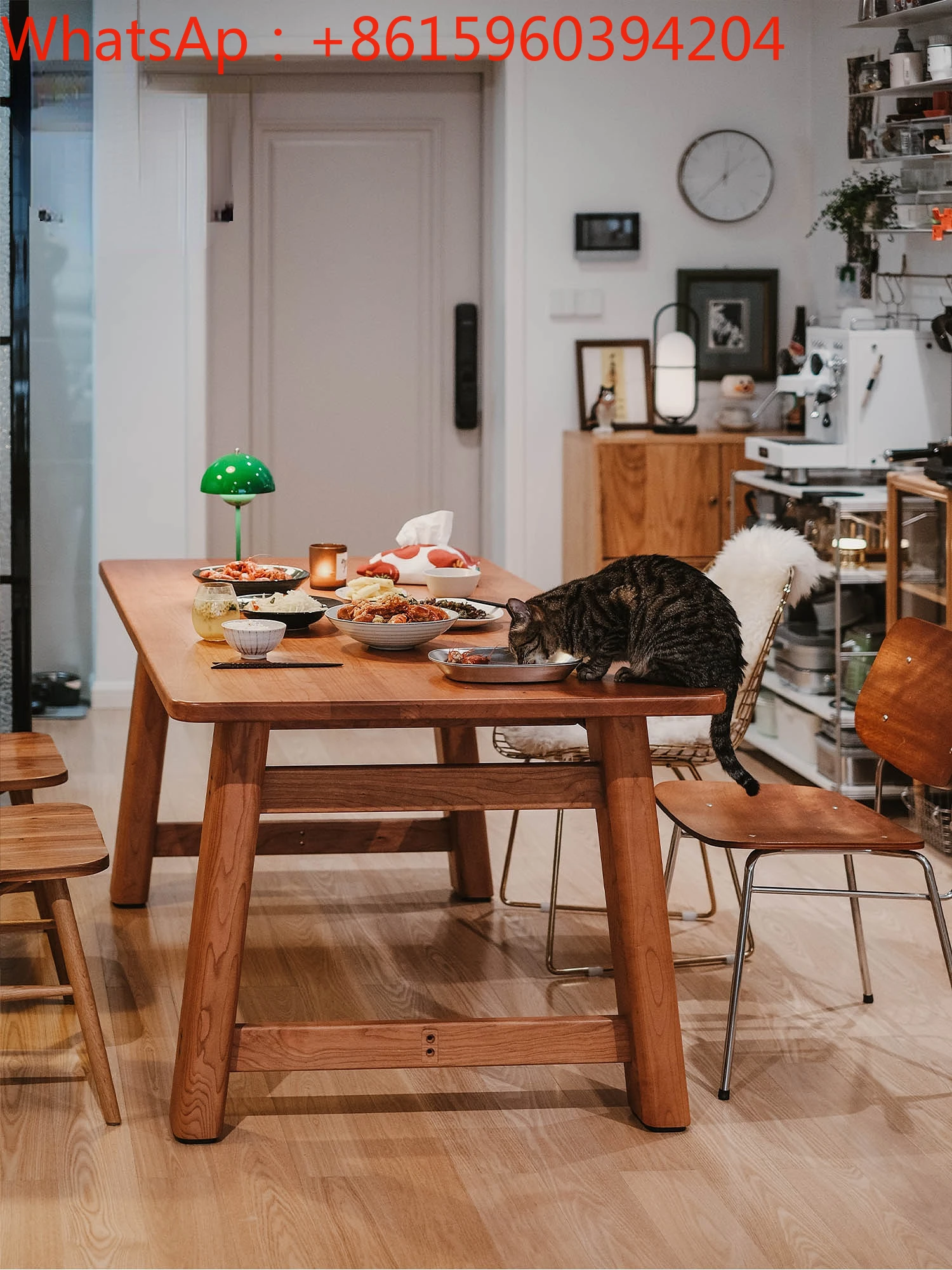 Van house furniture Dundun dining table Full solid  Nordic rectangularJapanesecherry wood large long table desk