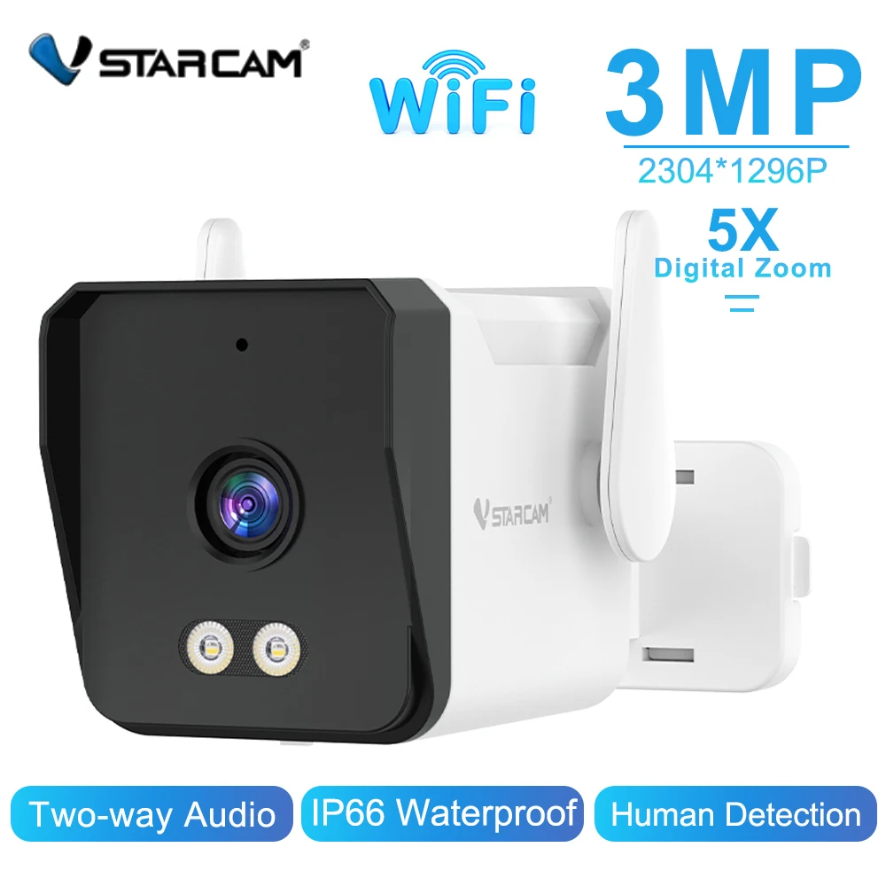 Vstarcam-cámara IP con Wifi de 3MP, visión nocturna inteligente para exteriores, detección humana, Zoom Digital 5X, cámara de seguridad inalámbrica IP66 resistente al agua