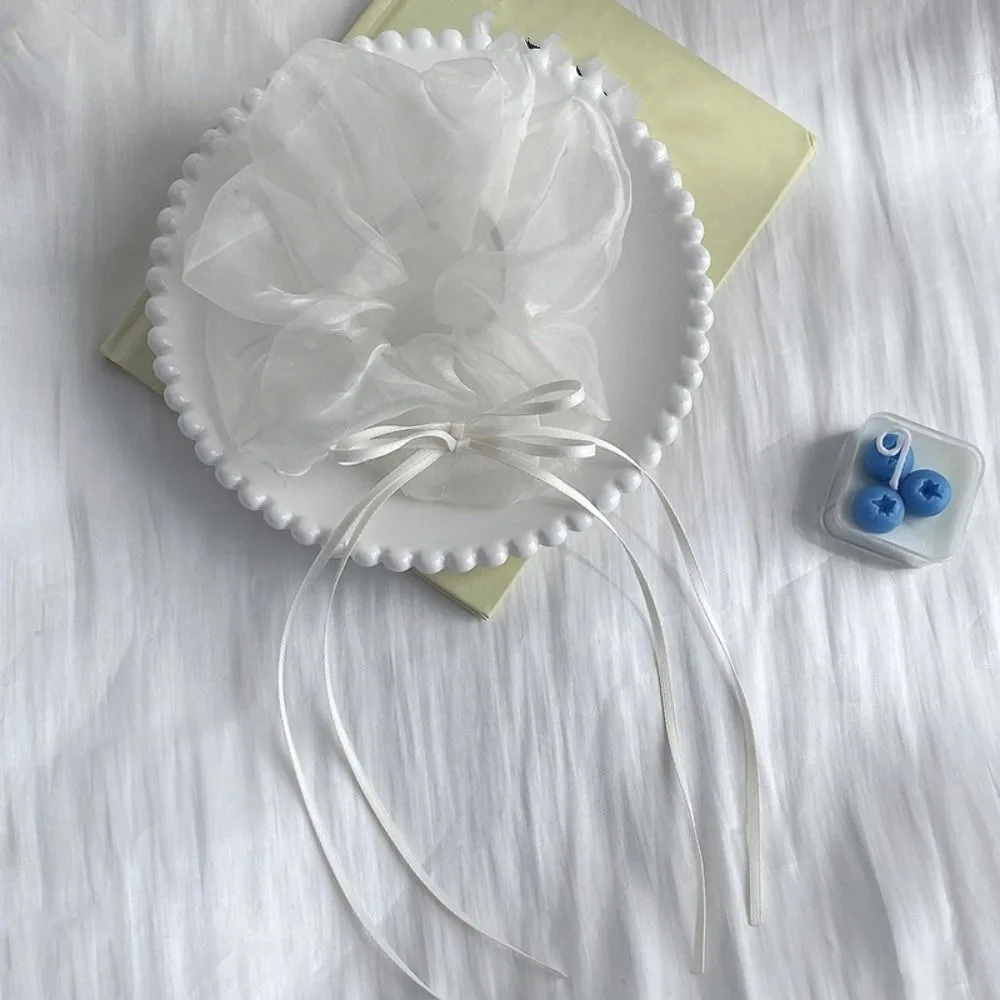

Gifts Ruffle Design Organza Hair Circles Elastic Washable Long Ribbon Bow Scrunchies Soft Romantic Hair Ties School