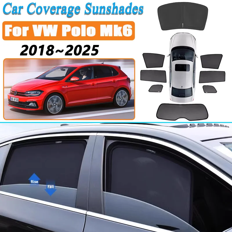 Car Mesh Sunshade For Volkswagen VW Polo Mk6 Hatchback 2018~2025 Window Visors Magnetic Sunscreen Privacy Curtain Accessories