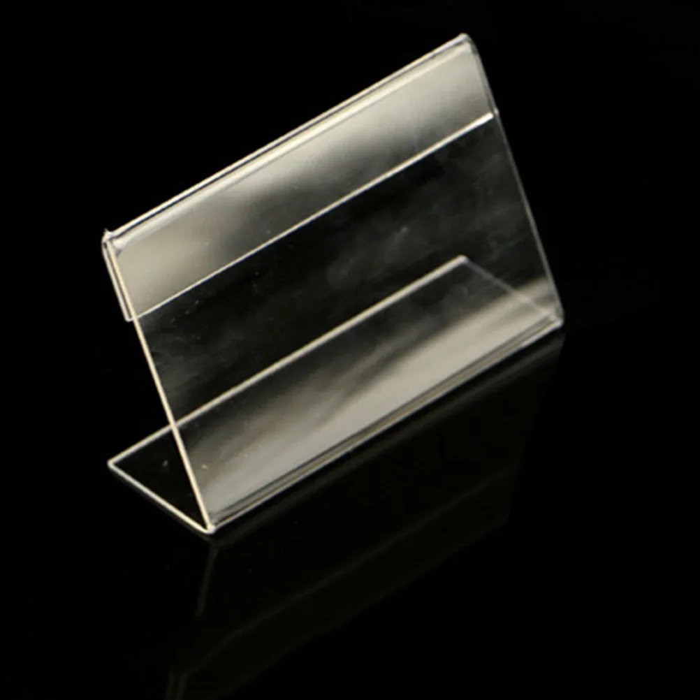 

50Pcs Transparent Acrylic Slanted L Shape Display Stand Sign Holders for Paper Name Cards Menu Price List Showcases