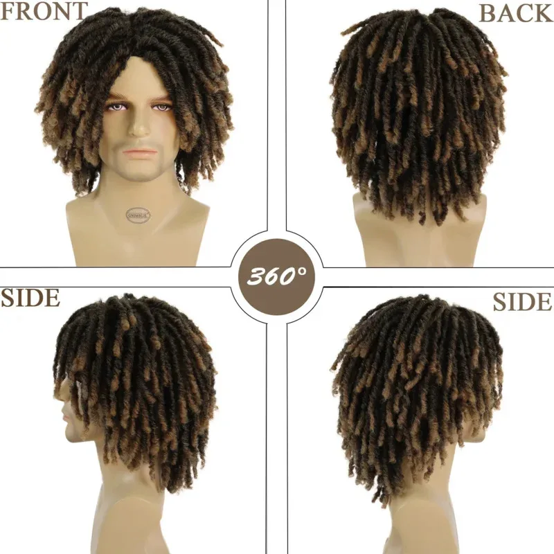 Synthetic Short Braided Wig for Black Man Afro Bob Ombre Brown Crochet Twist Hair Dreadlocks Wig Natural Layered Wig GZ5009