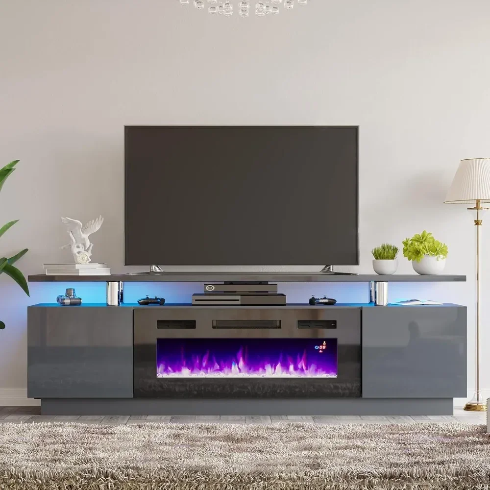 Fireplace TV Cabinet with 36 Inch Fireplace, 70 Inch Modern Fireplace Entertainment Center LED Lights, TV Console Cabinet