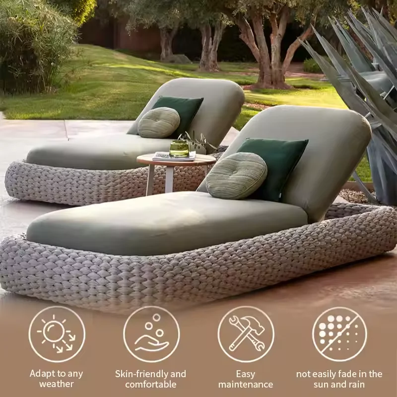 Outdoor Rattan Aluminum Recliner Bed Sun Lounger For Swimming Pool, Beach, High Quality