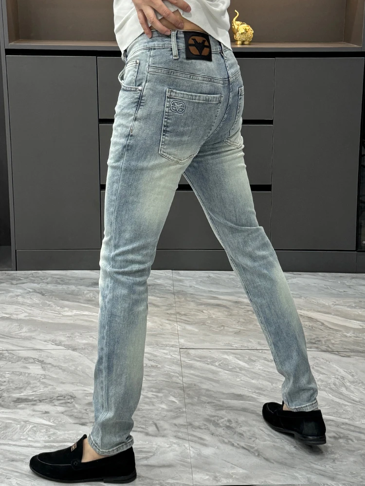 

Washed Jeans Slim Fit Straight Leg Casual Pants for Men Spring Summer Fashionable Slimming Version Small Footed Pants