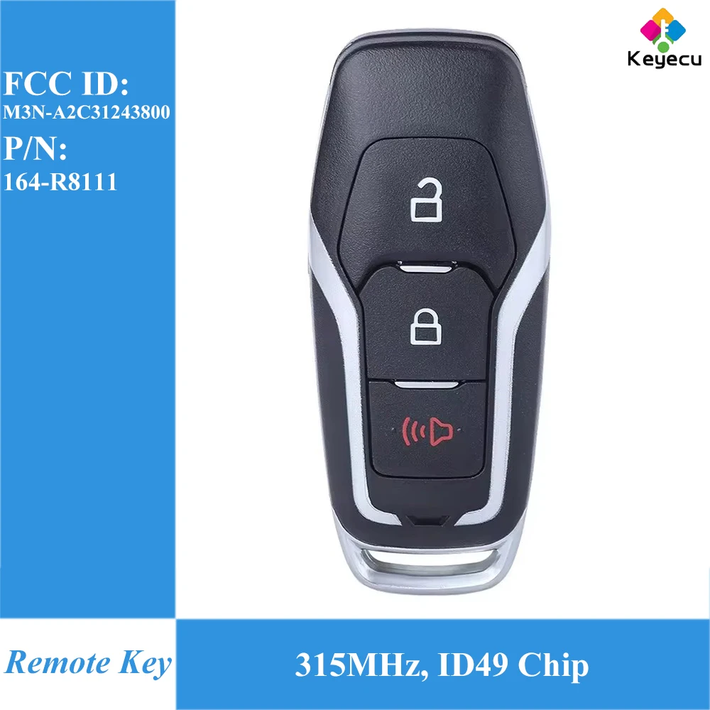 

Умный дистанционный автомобильный брелок KEYECU с 3 кнопками, 315 МГц, чип ID49 для Ford Explorer F-150 F-250 2015 2016 2017 M3N-A2C31243800 164-R8111