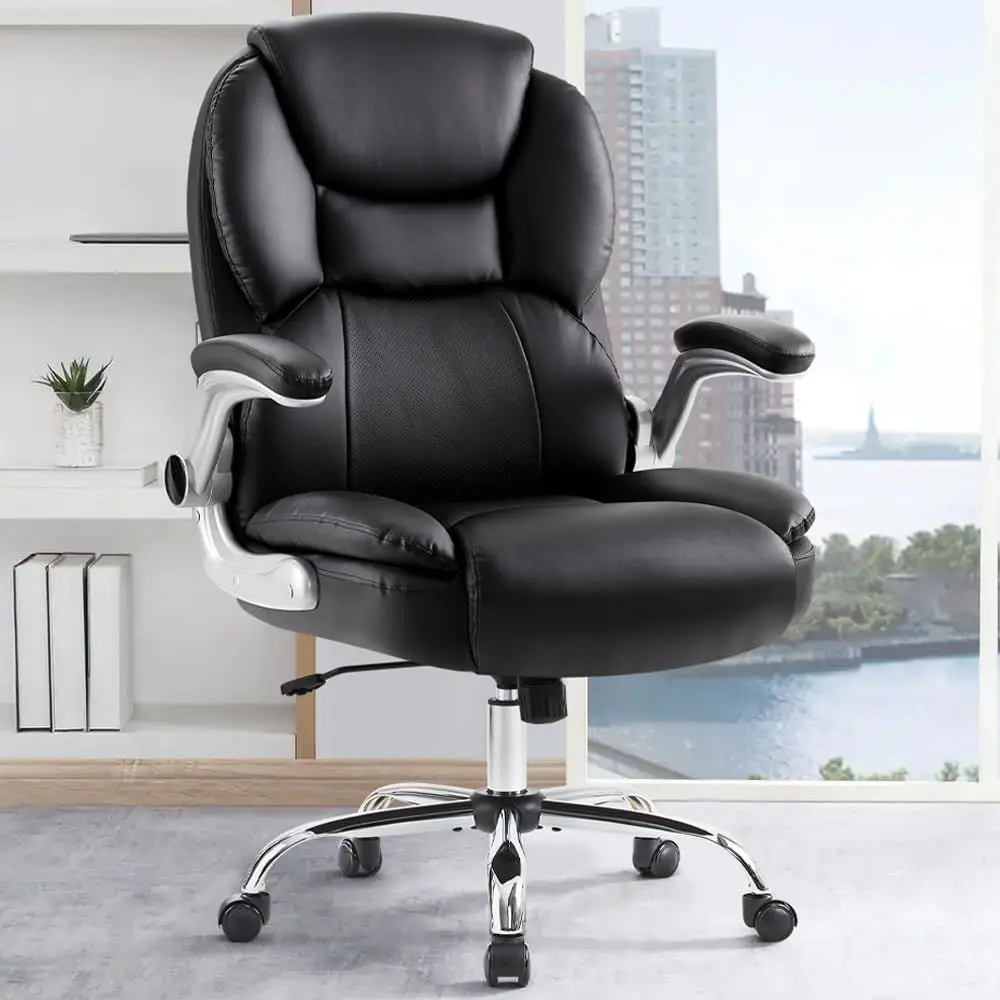 

Ergonomic High-Back Leather Office Chair with Padded Armrests and Lumbar Support for Big and Tall Users