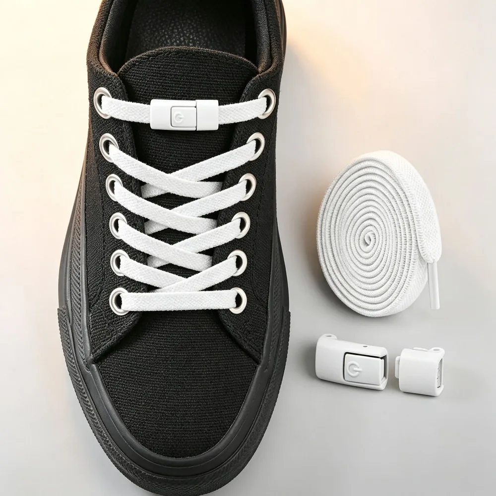 8mm Flat Widened No Tie Shoelaces Press‑Lock Elastic Sneaker Laces One Size Fit for Adults Kids Casual Sports Footwear