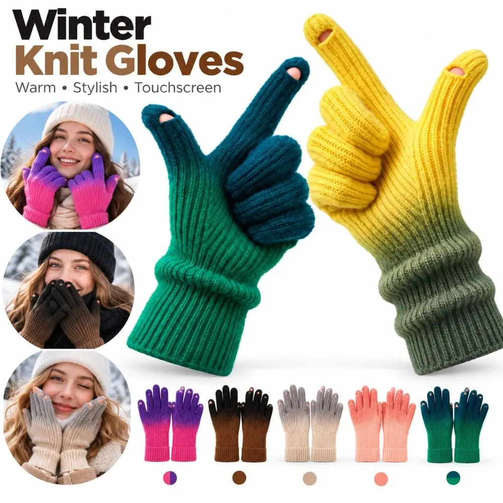 Fashion Gradient Winter Gloves Fingertip Openings Windproof Touchscreen Gloves Soft Elastic All Finger Gloves Outdoor Wear