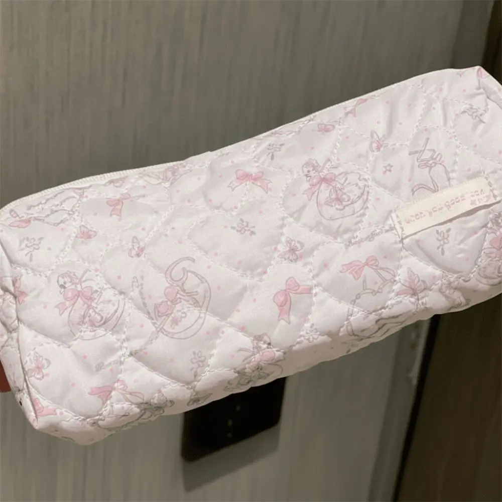 New Large Capacity Pink Swan Quilted Pencil Case Bow-knot Zipper Closure Pen Pouch Single Layer Stationery Box School Supplies