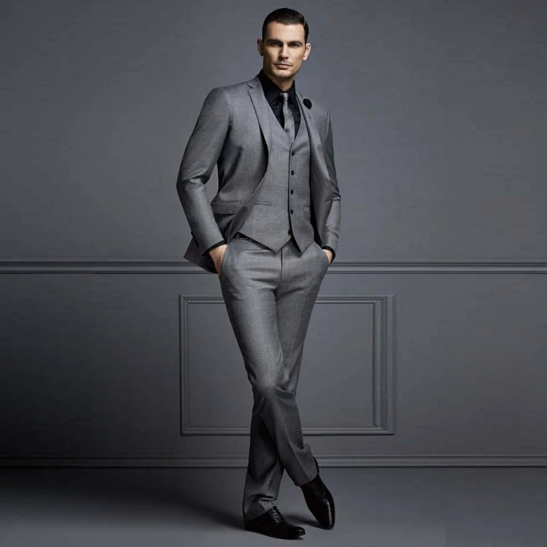 

Men Suit 3 Pieces Dark Gray Solid Single Button For Wedding Banquet Birthday Business Official Daily Tuxedo Jacket Vest Pants