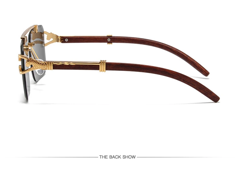 Trend Double Beam Große Sonnenbrille Männer Frauen Randlose Schnittkante Quadratische Sonnenbrille Mode Leopard Holzmaserung Shades – Detail 9